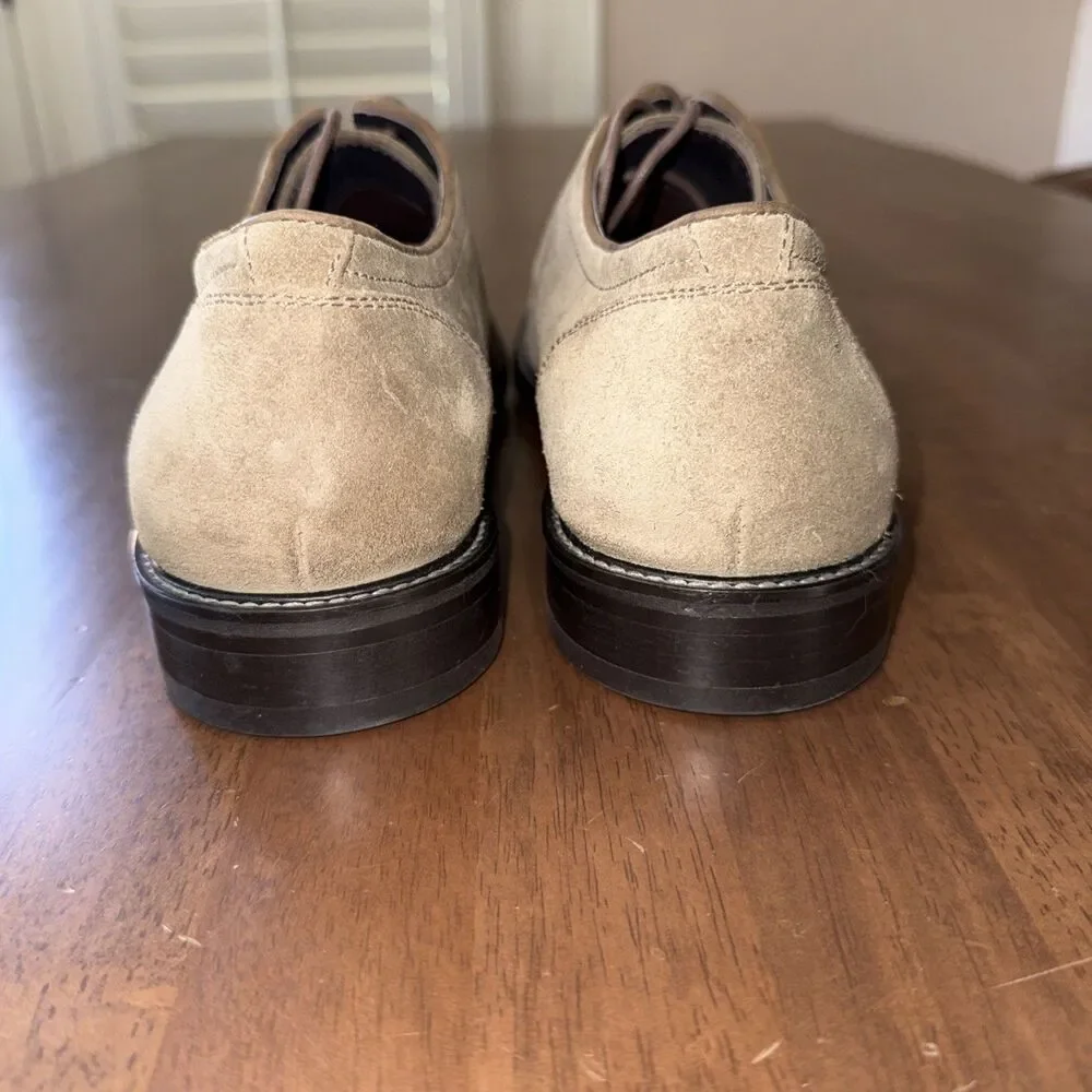 John Varvatos Tan Suede Derby Shoes Lace Up Almond Toe Dress Smart Casual Men 10